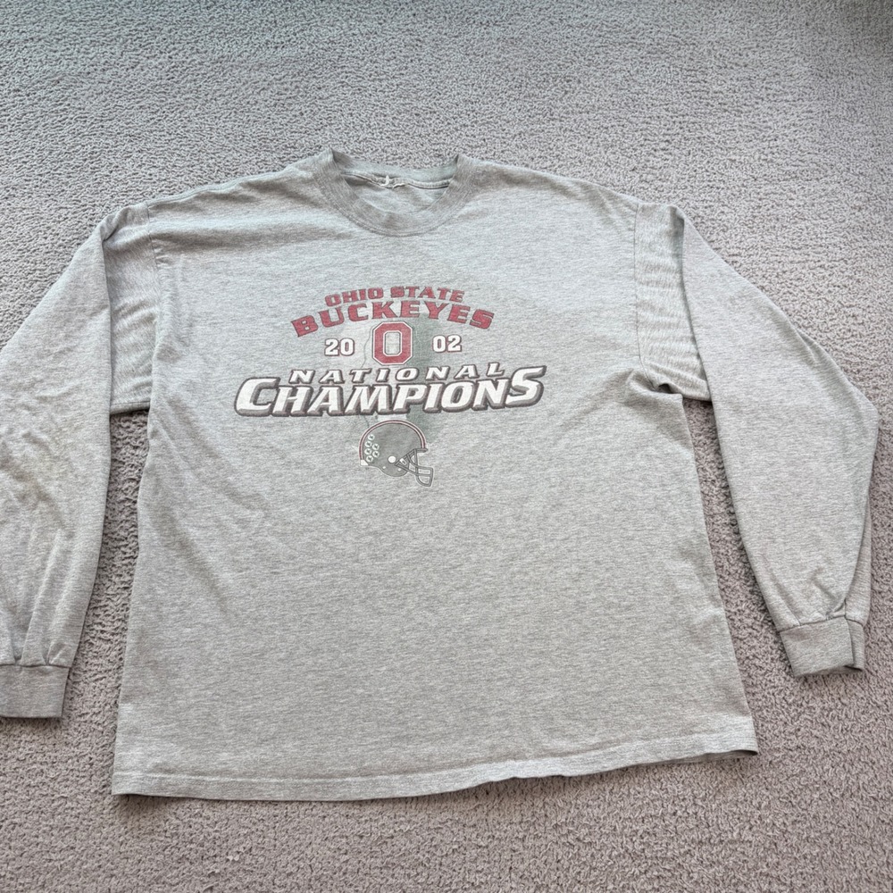 Vintage Ohio State Buckeyes 2002 National Champions Long Sleeve Shirt Grey Large